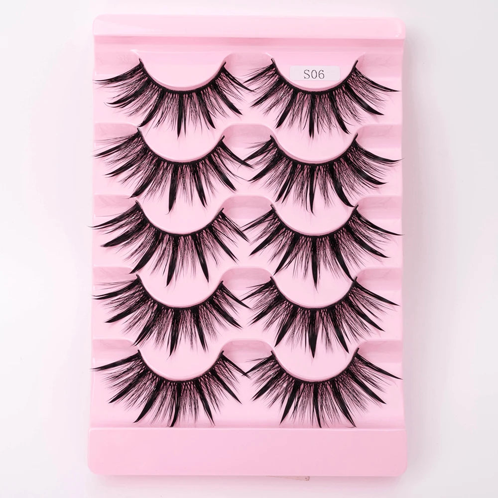 New 5 Pairs Wet False Eyelashes Naturally Wear False Eyelashes Everyday Sharp Tail Thick Simulation Cross Makeup Lashes