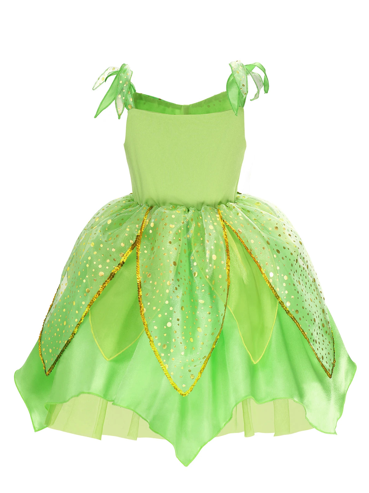 Child Girl Bell Costume Halloween Costume for Kids Green Dress Fancy Fairy Princess Cosplay Carnival Party Ball Gowns with Wing