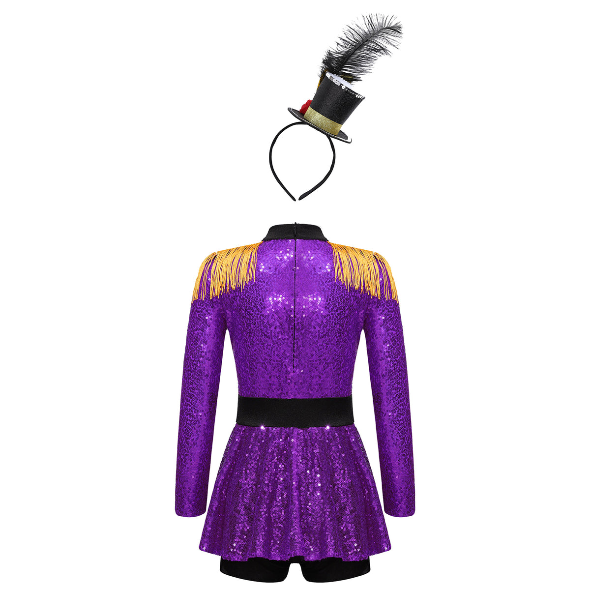 Kids Girls Halloween Circus Ringmaster Magician Costume Carnival Party Lion Tamer Cosplay Long Sleeve Sequins Leotard Dress Tutu