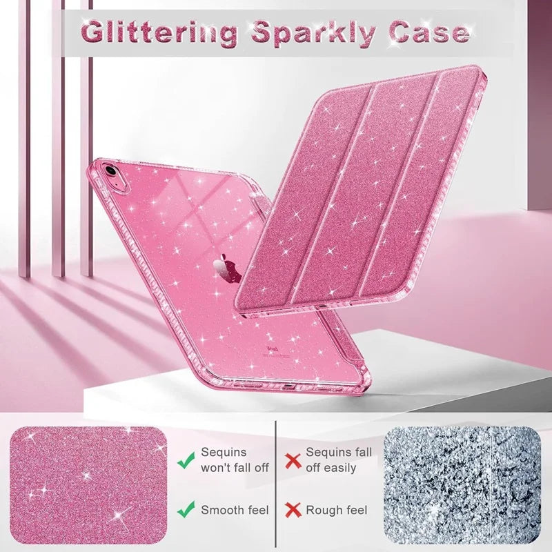 For iPad 11th 12th A19 Case 10th Gen With Pencil Holder Funda iPad Air 11 13 M4 pro 11 12.9 4 5 10.9 10.2 Smart Glittering Cover