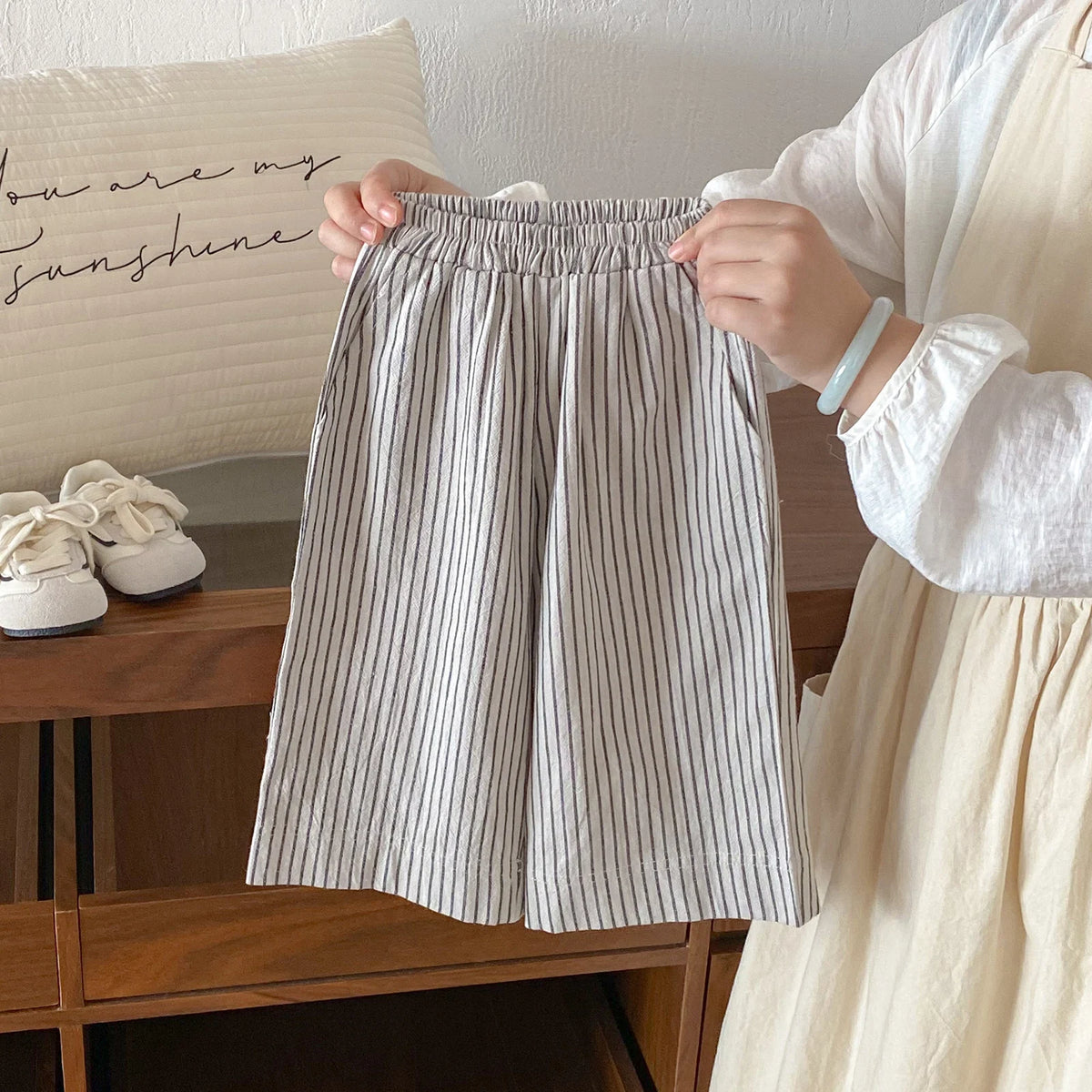 Boys Girls Linen Cotton Stripe Trousers For Children's Clothes Fall Spring Boy Loose Casual Harem Pants Kids Long Pants for 1-6T