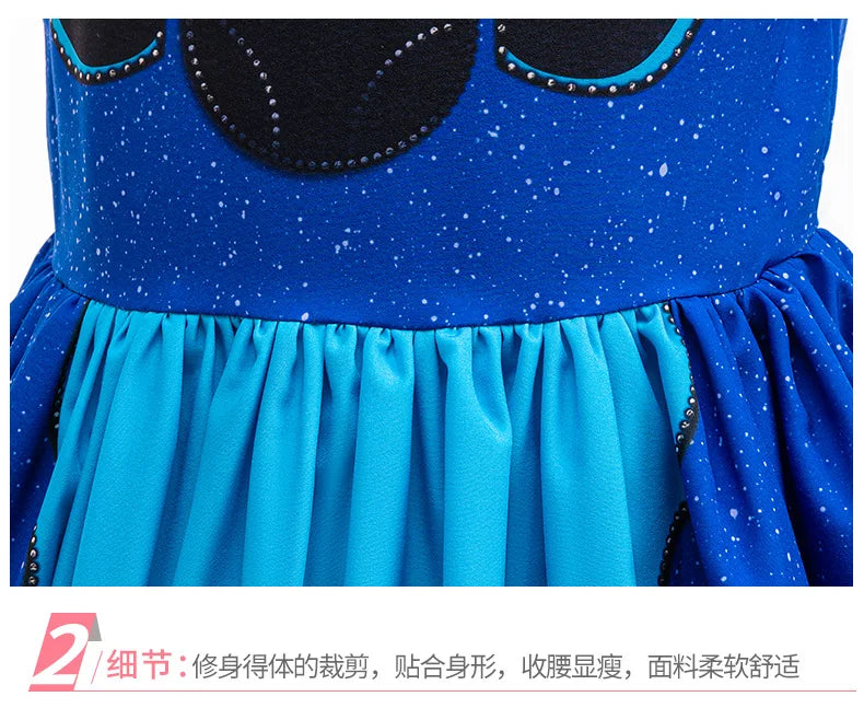 Cartoon Cute Movie Stittch Dress for Girls Role Playing Costume Stage Performance Halloween Carnival Children's Dress Up Gifts