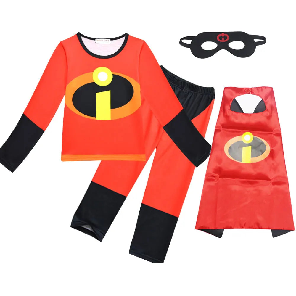 New Baby Kids The Incredibles Cosplay Costume Anime Red Set Halloween Costumes for Boys Girls Mask Cloak