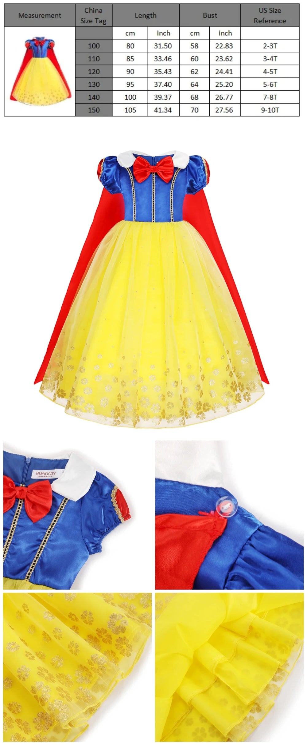 Popular Movie LED Princess Dress, White Snow Dress, With Cape And Headpiece For Halloween Carnival Birthday Party Cosplay