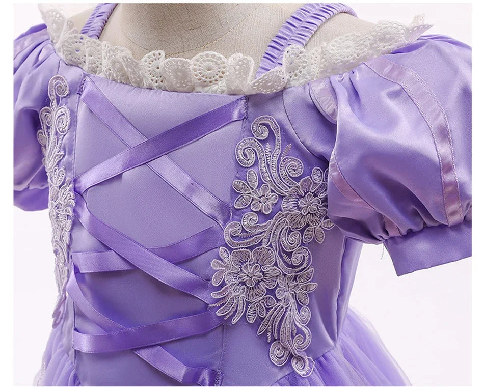 Girl Cosplay Princess Aurora Rapunzel Dress Up Kids Christmas Halloween Tulle Fancy Costume for Children Girls Birthday