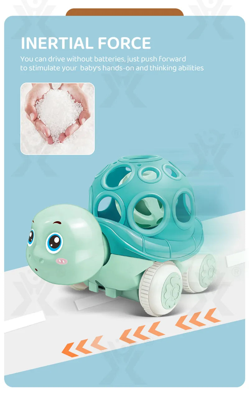 Baby Car Toys for 6 12 Months Friction Car Infant Soft Rubber Inertial Push and Go Vehicles Roll Car Hand Rattle Gift for Kids