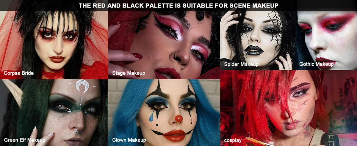 DE'LANCI 15 Colors Eyeshadow Palette Matte Shimmer Glitter Red Black Goth Eye Shadow Pallet for Halloween Lasting Eye Makeup