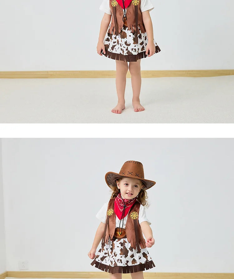Kids Cowgirl Dress Complete Set  Western Cowboy Cowgirl Costume 4-Piece Set Christmas Play Outfit Halloween Clothes for Child