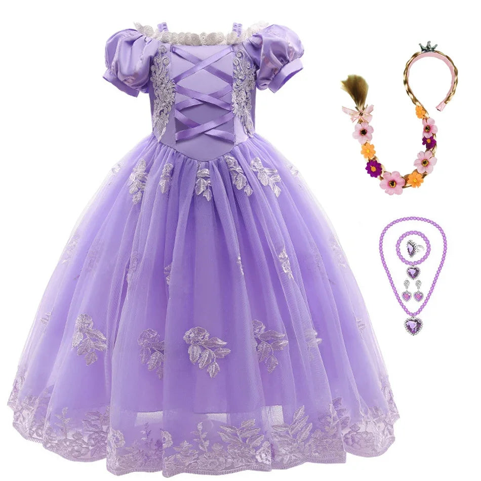 Girl Cosplay Princess Aurora Rapunzel Dress Up Kids Christmas Halloween Tulle Fancy Costume for Children Girls Birthday