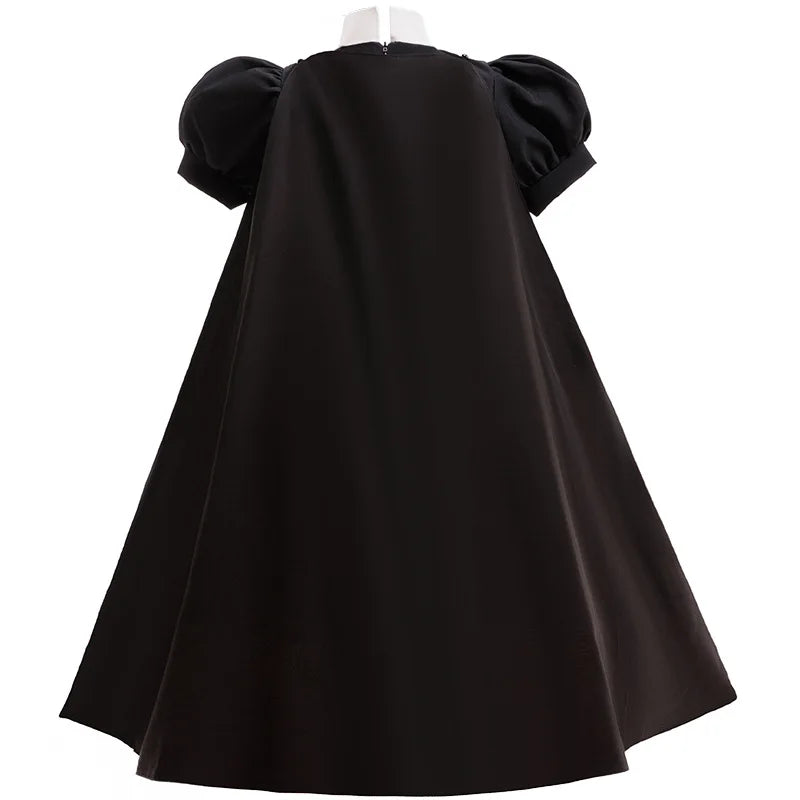 Evil Queen Girls Costume with Detachable Cape Dark Queen Role Play Outfit Kids Villain Cosplay Dress for Halloween