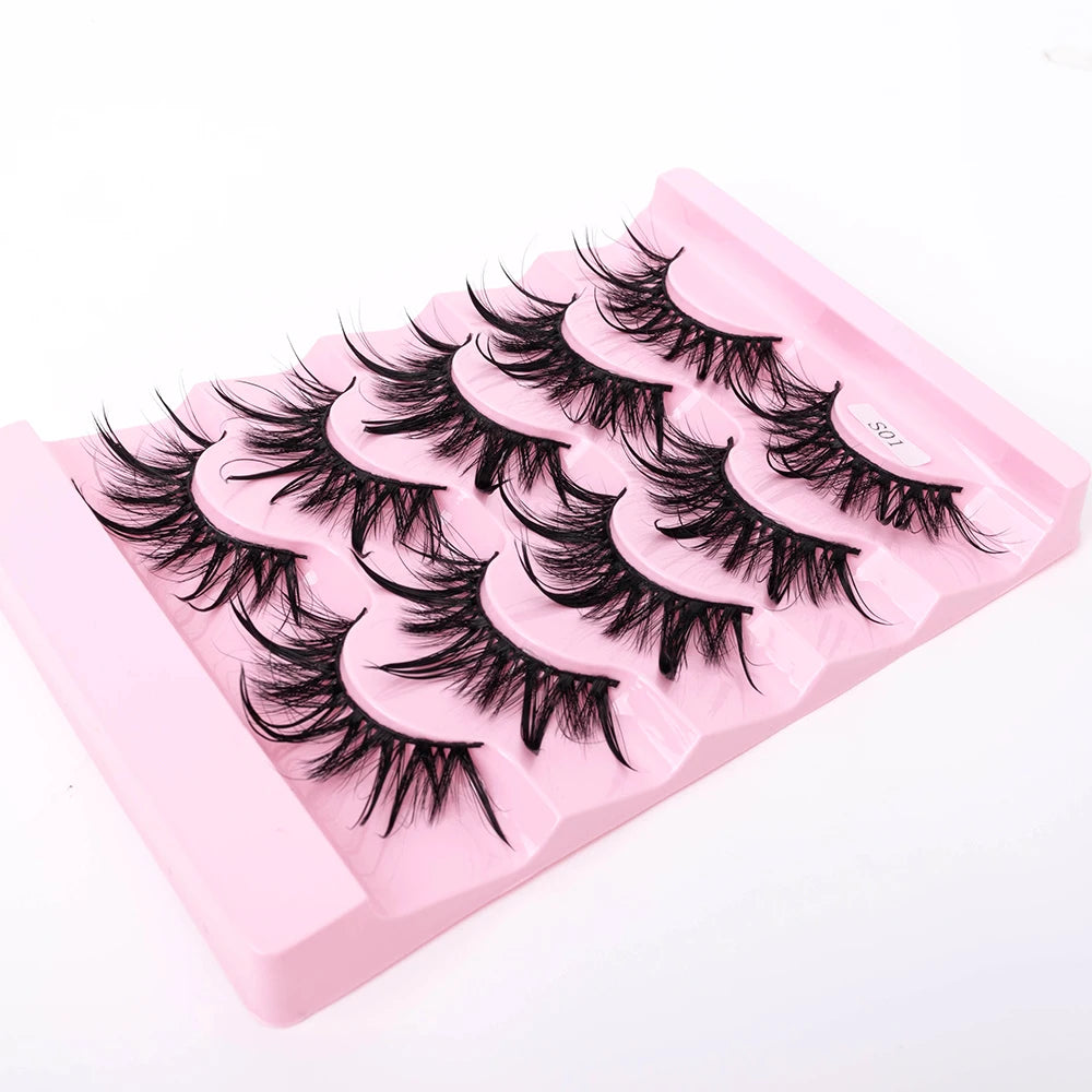 New 5 Pairs Wet False Eyelashes Naturally Wear False Eyelashes Everyday Sharp Tail Thick Simulation Cross Makeup Lashes