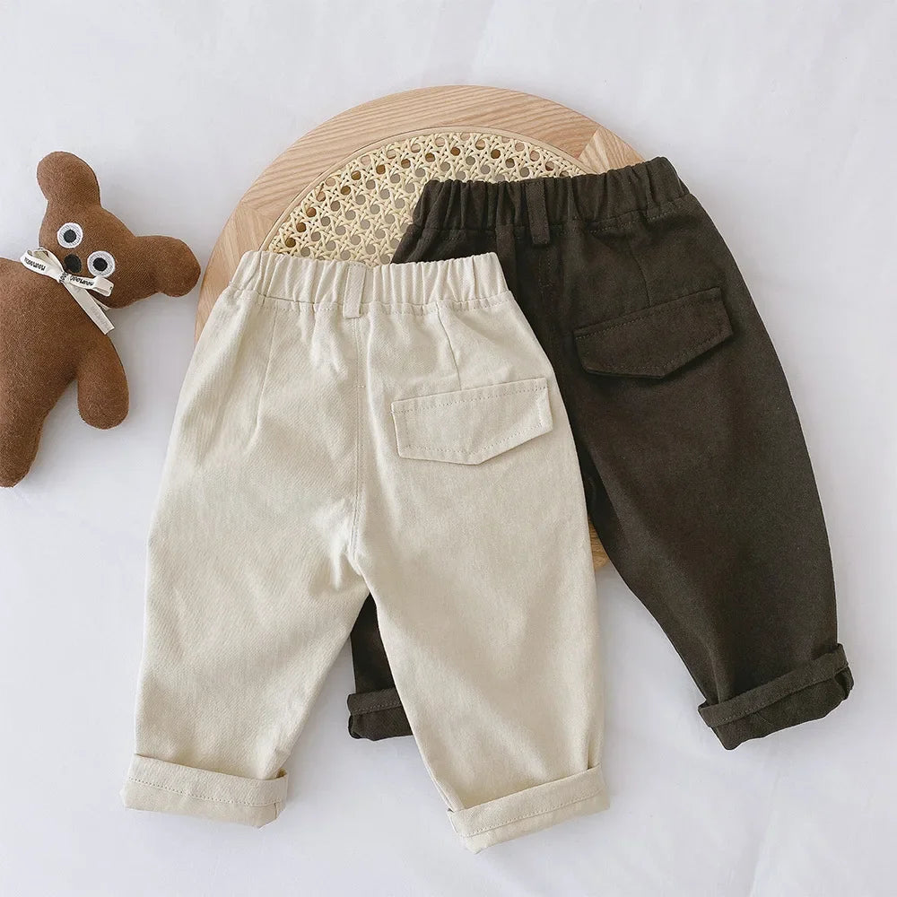 Spring Baby Boys Cotton Casual Pants Kids Cotton Clothes Fall Children's Fashion Trousers Toddler Girls Solid Color Simple Pants