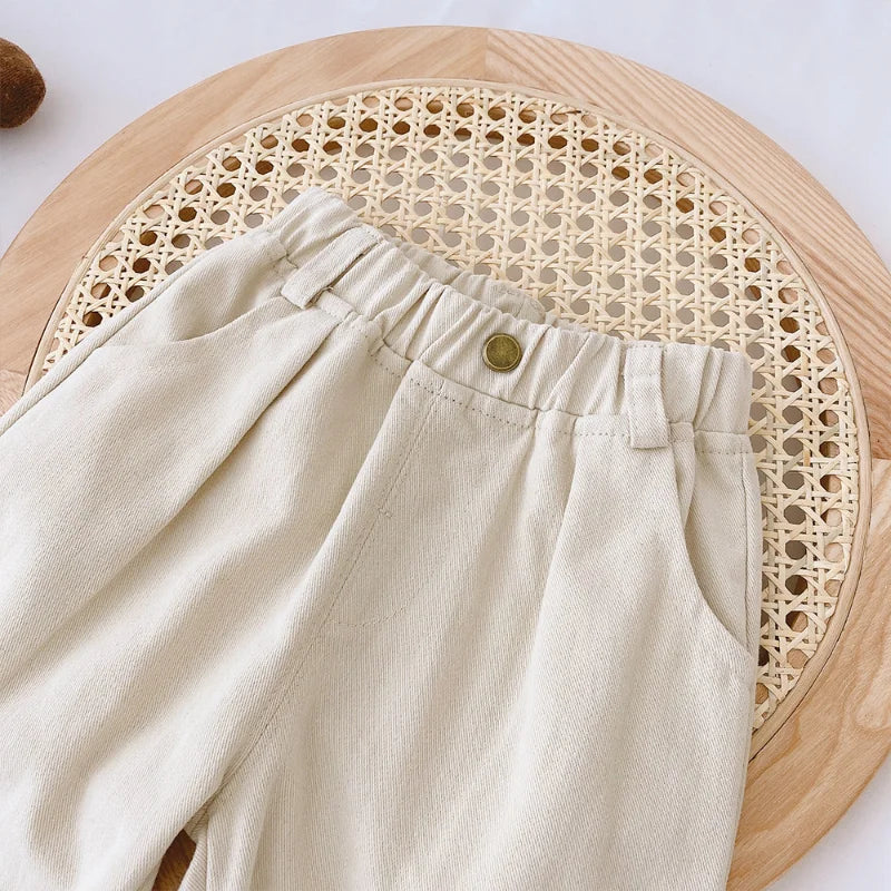 Spring Baby Boys Cotton Casual Pants Kids Cotton Clothes Fall Children's Fashion Trousers Toddler Girls Solid Color Simple Pants