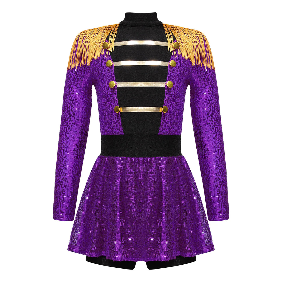Kids Girls Halloween Circus Ringmaster Magician Costume Carnival Party Lion Tamer Cosplay Long Sleeve Sequins Leotard Dress Tutu