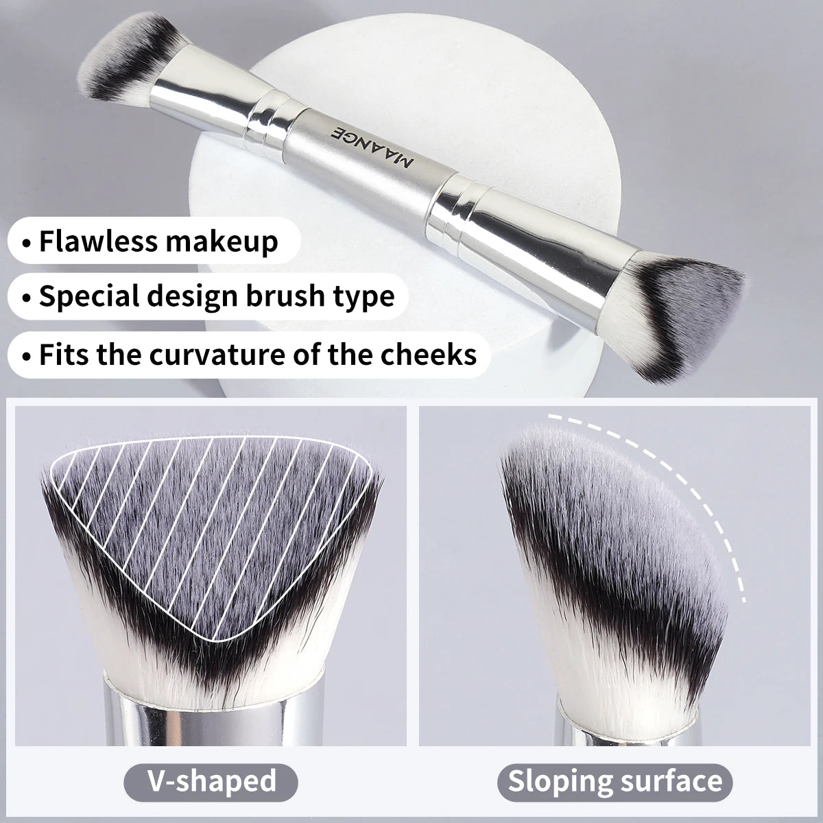 MAANGE 4pcs Makeup Brushes 2pcs Dual-ended Concealing Blush Brushes 2pcs Flat Top Angled Foundation Brushes Kit for Gifts Girls