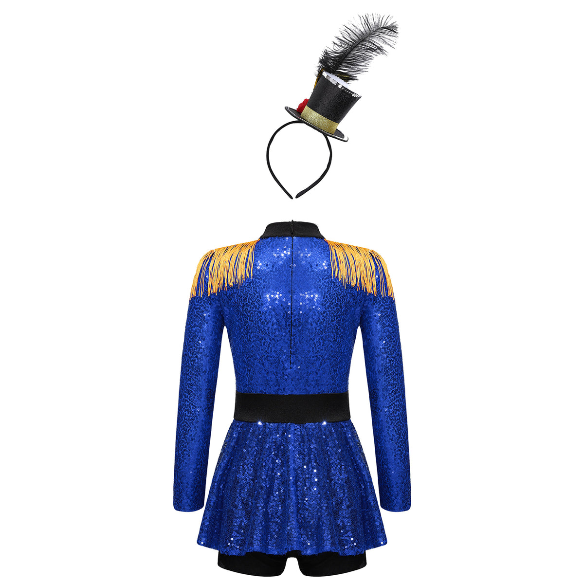 Kids Girls Halloween Circus Ringmaster Magician Costume Carnival Party Lion Tamer Cosplay Long Sleeve Sequins Leotard Dress Tutu