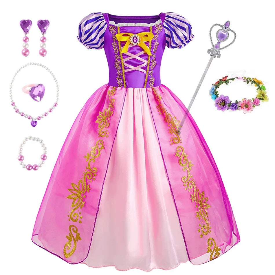 Rapunzel Dress for Girls Kids Summer Tangled Costumes Fancy Princess Dress Children Birthday Carnival Halloween Party Clothes