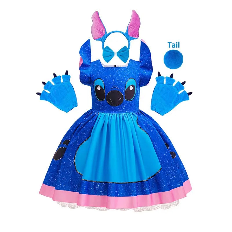 Cartoon Cute Movie Stittch Dress for Girls Role Playing Costume Stage Performance Halloween Carnival Children's Dress Up Gifts