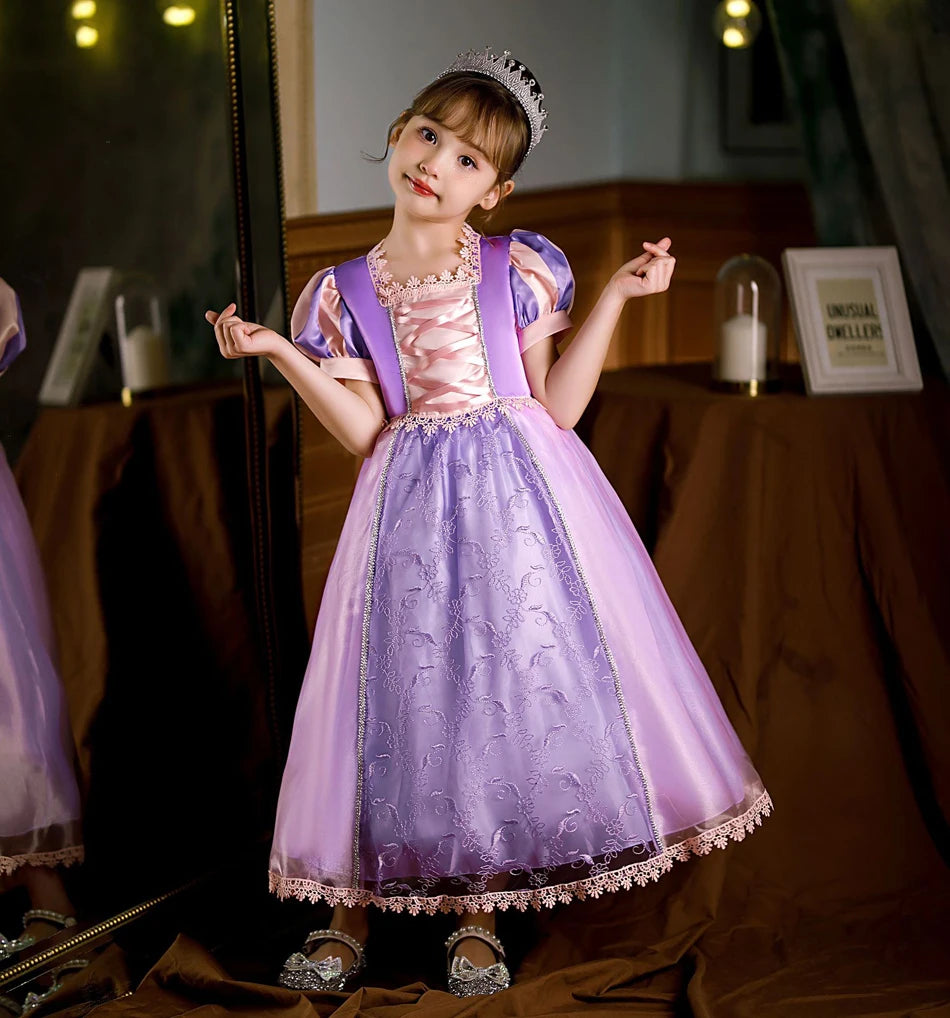 Girl Rapunzel Dress for Kid Princess Girl Tangled Cosplay Carnival Halloween Vestido Birthday Party Ball Gowns Evening Costume
