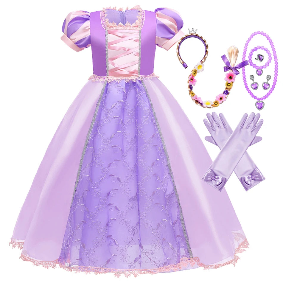 Girl Rapunzel Dress for Kid Princess Girl Tangled Cosplay Carnival Halloween Vestido Birthday Party Ball Gowns Evening Costume