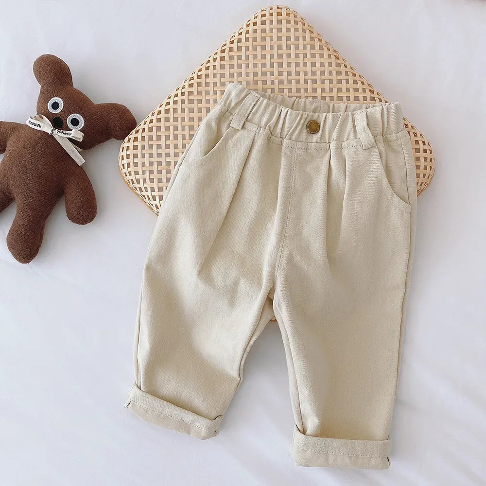 Spring Baby Boys Cotton Casual Pants Kids Cotton Clothes Fall Children's Fashion Trousers Toddler Girls Solid Color Simple Pants