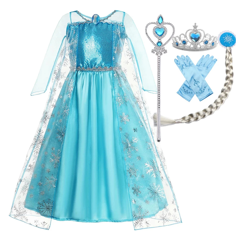 Elsa Anna Snow Queen Dress for Girls Princess Costume Birthday Halloween Christmas Carnival Outfit Kids Cosplay 2-8Y Vestido