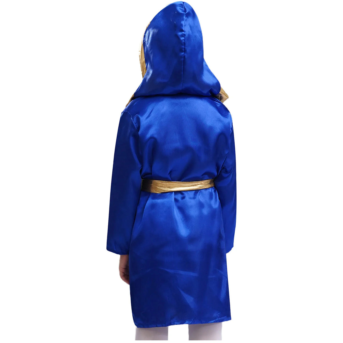 Kids Boxing Training Robe Halloween Carnival Party Boxer Cosplay Costume Long Sleeve Satin Belted Hooded Cloak Shorts Gloves