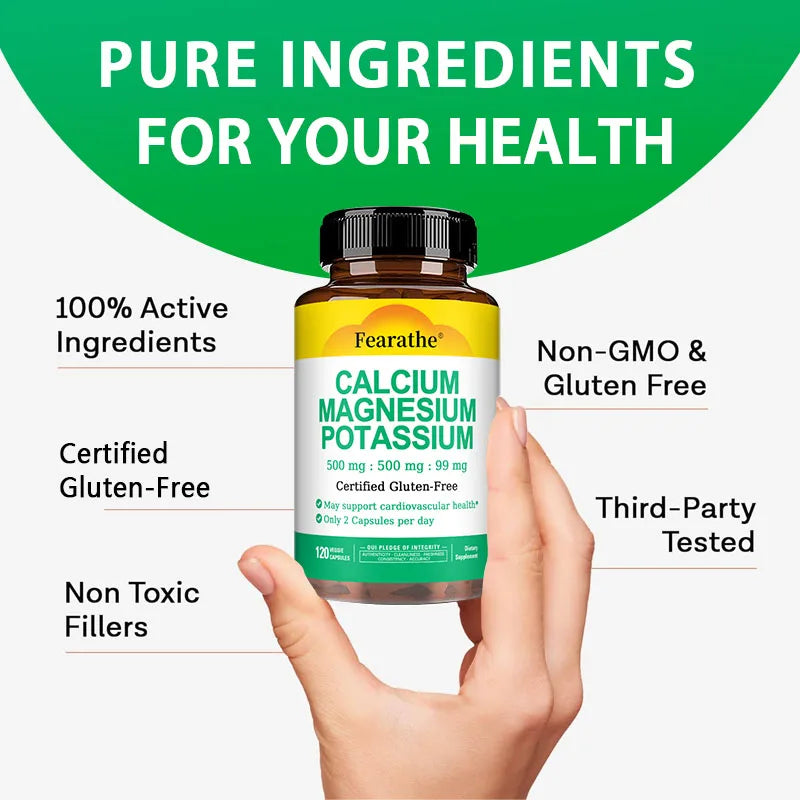 Calcium Magnesium Potassium Supplement - 500mg/500mg/99mg Per 2 Tablets - Supports Cardiovascular Health - Certified Gluten-Free