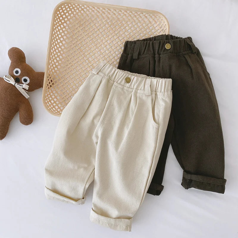 Spring Baby Boys Cotton Casual Pants Kids Cotton Clothes Fall Children's Fashion Trousers Toddler Girls Solid Color Simple Pants