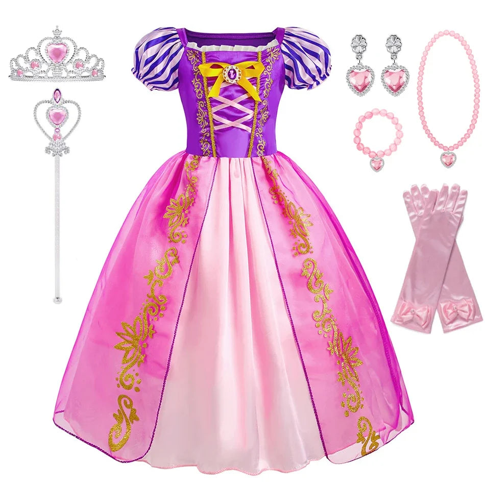 Rapunzel Dress for Girls Kids Summer Tangled Costumes Fancy Princess Dress Children Birthday Carnival Halloween Party Clothes