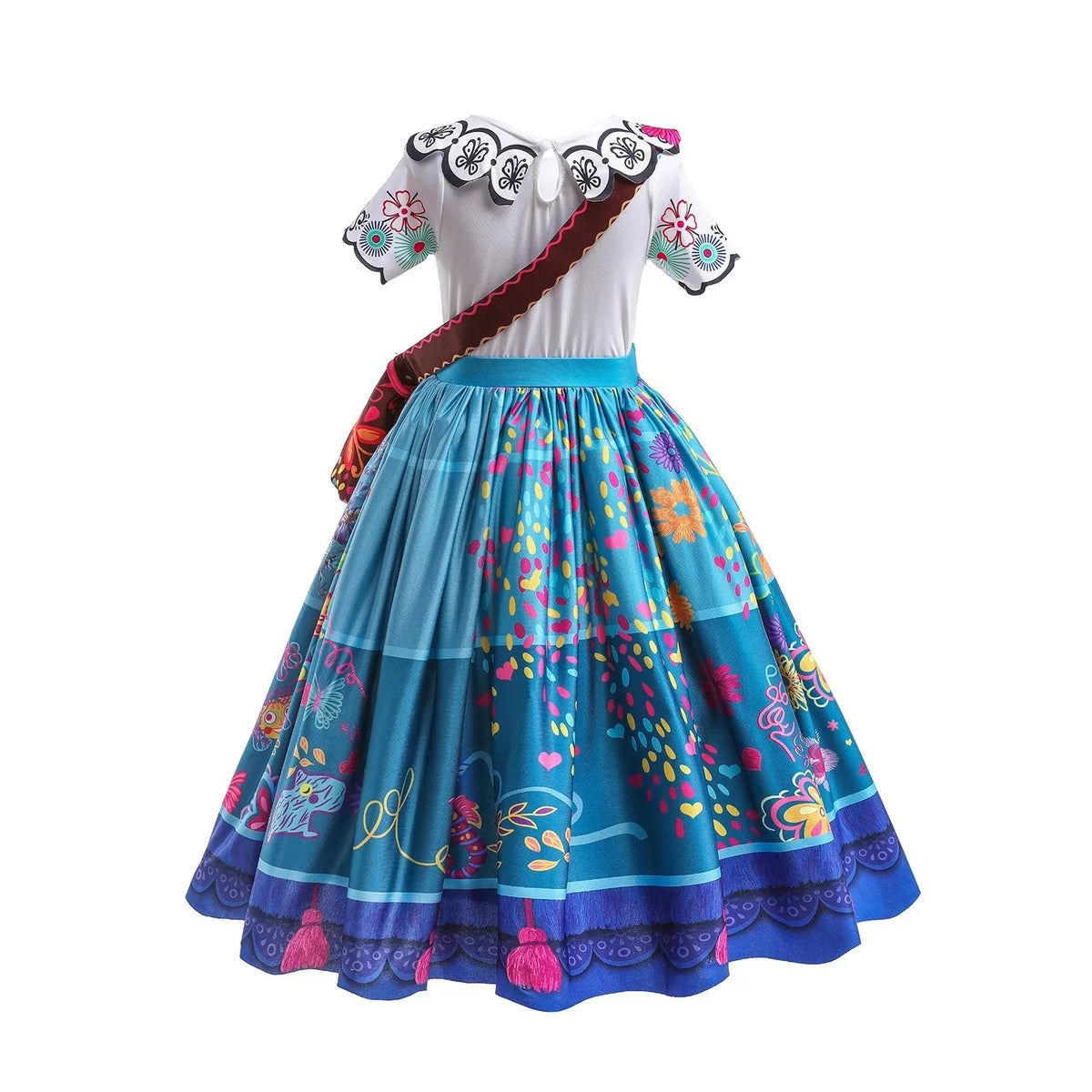 Girls Floral Print Cosplay Dress With Bag Kids Halloween Carnival Party Costume Children Birthday Evening Fancy Dress For Girls