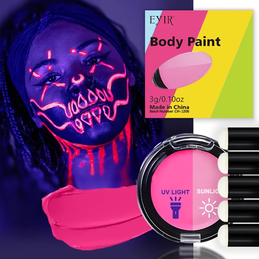 12-Color Creamy Oil Paint Set, Luminous & Sunlight Color Changing Body Paint. This Water-Based Cream Facial Paint Is a Must-Have