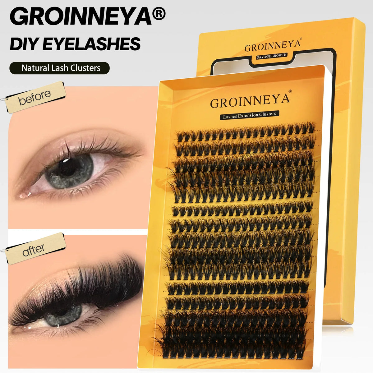 GROINNEYA DIY Eyelashes Cluster Lashes Lash Extension Natural Soft 100% Handmade Mink Lashes Reusable Makeup