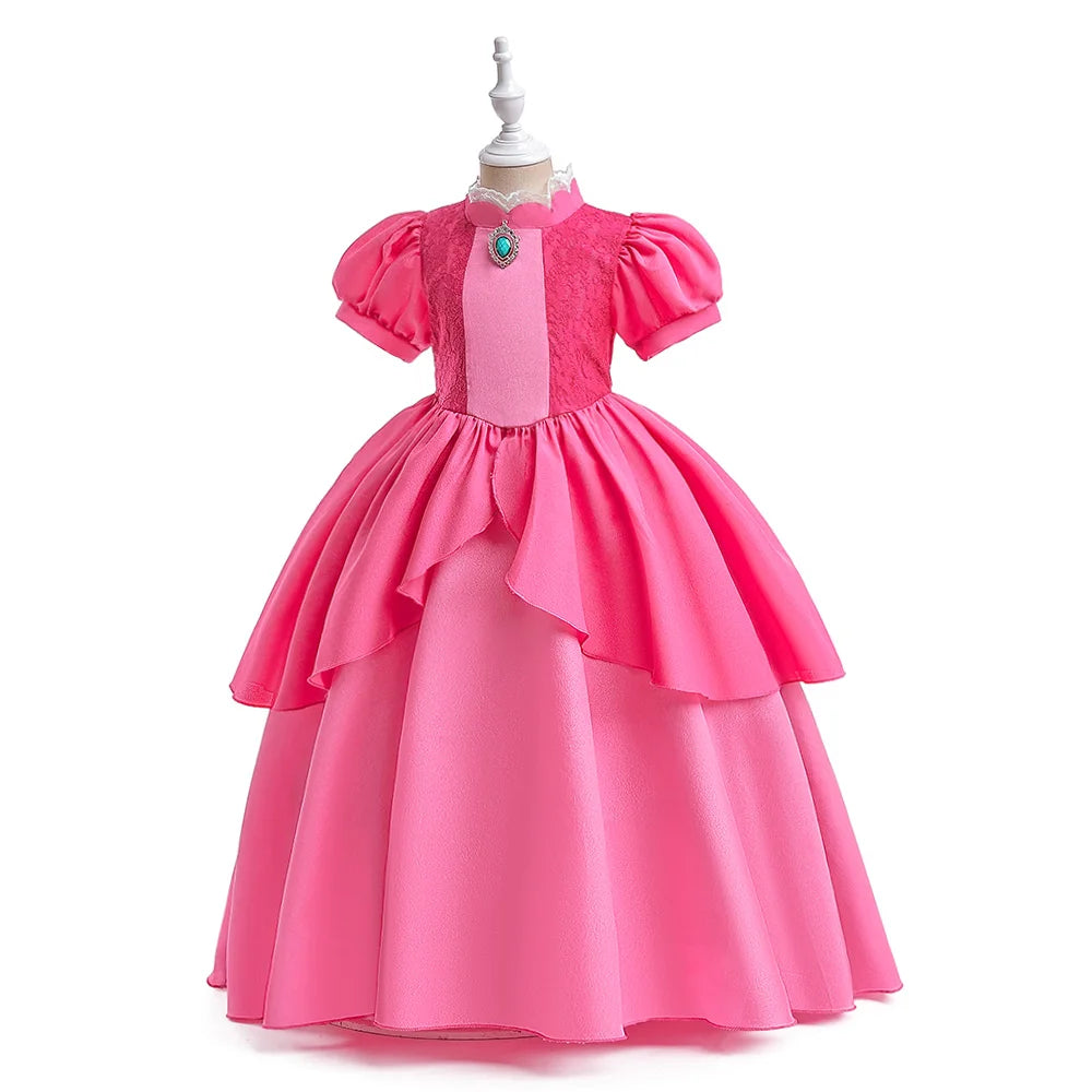 Fancy Peach Princess Cosplay Costume For Girl Carnival Halloween Costumes Birthday Party Stage Performace Prom Dress Kids Clothe