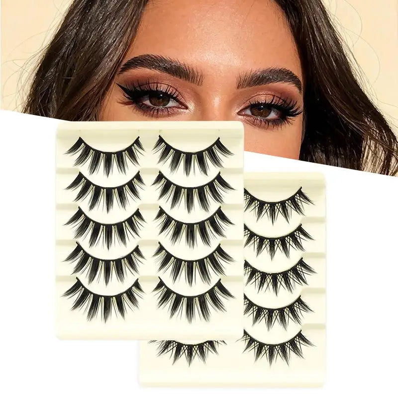 10 Pairs Manga Lashes Cosplay Fake Eyelashes Strip Lash Soft Natural Look Fox Eye Korean Manhua Makeup False Eyelashes