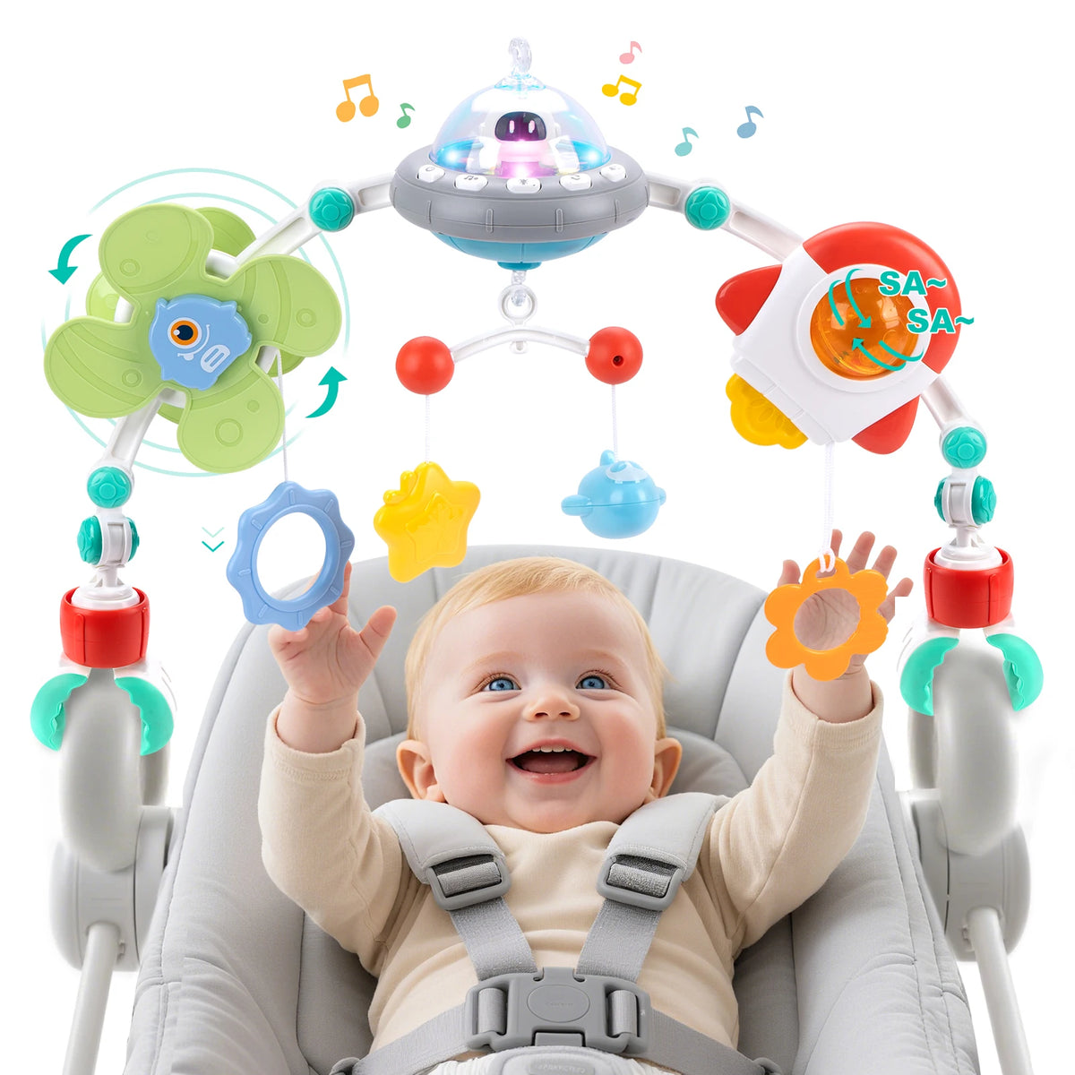 Baby Stroller Arch Toys Crib Mobile Music Rotating Bouncers Toys Fine Motor Skills Sensory Development Arch Baby Car Seat Toys