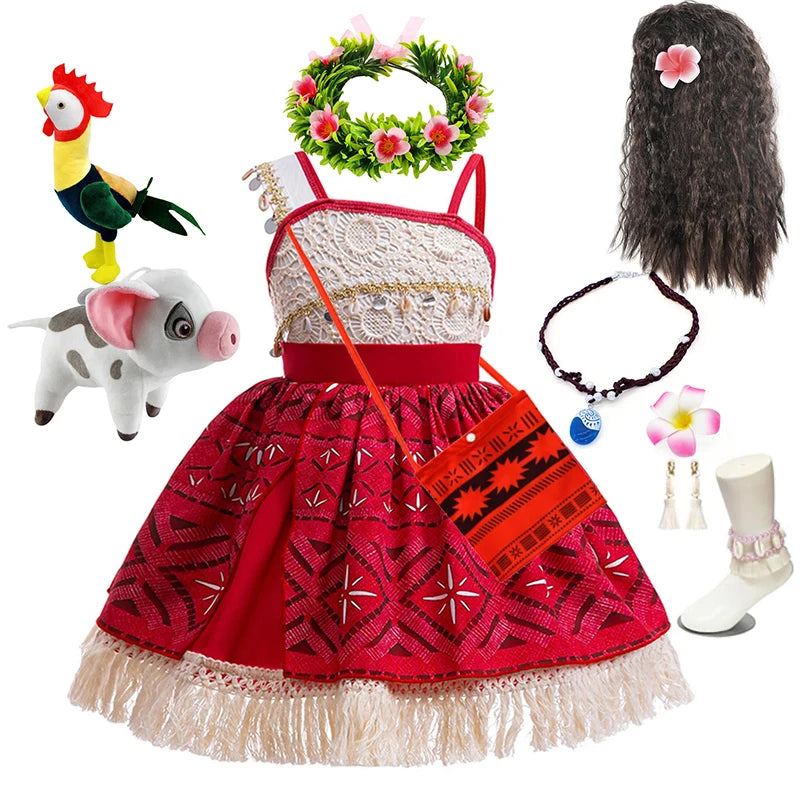 Moana 2 Movie Princess Dress for Girls Cosplay Vaiana Carnival Party Costume Kids Halloween Fancy Clothes With Headwear Outfits