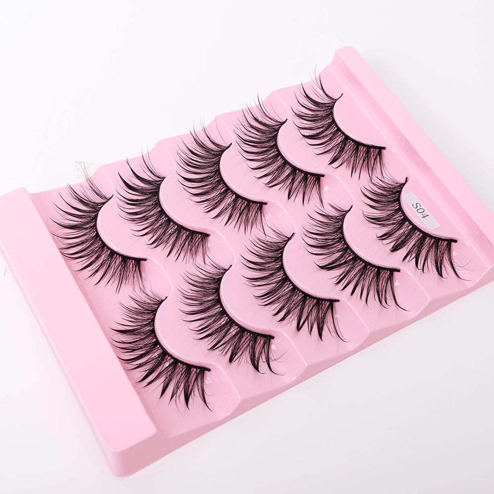 New 5 Pairs Wet False Eyelashes Naturally Wear False Eyelashes Everyday Sharp Tail Thick Simulation Cross Makeup Lashes