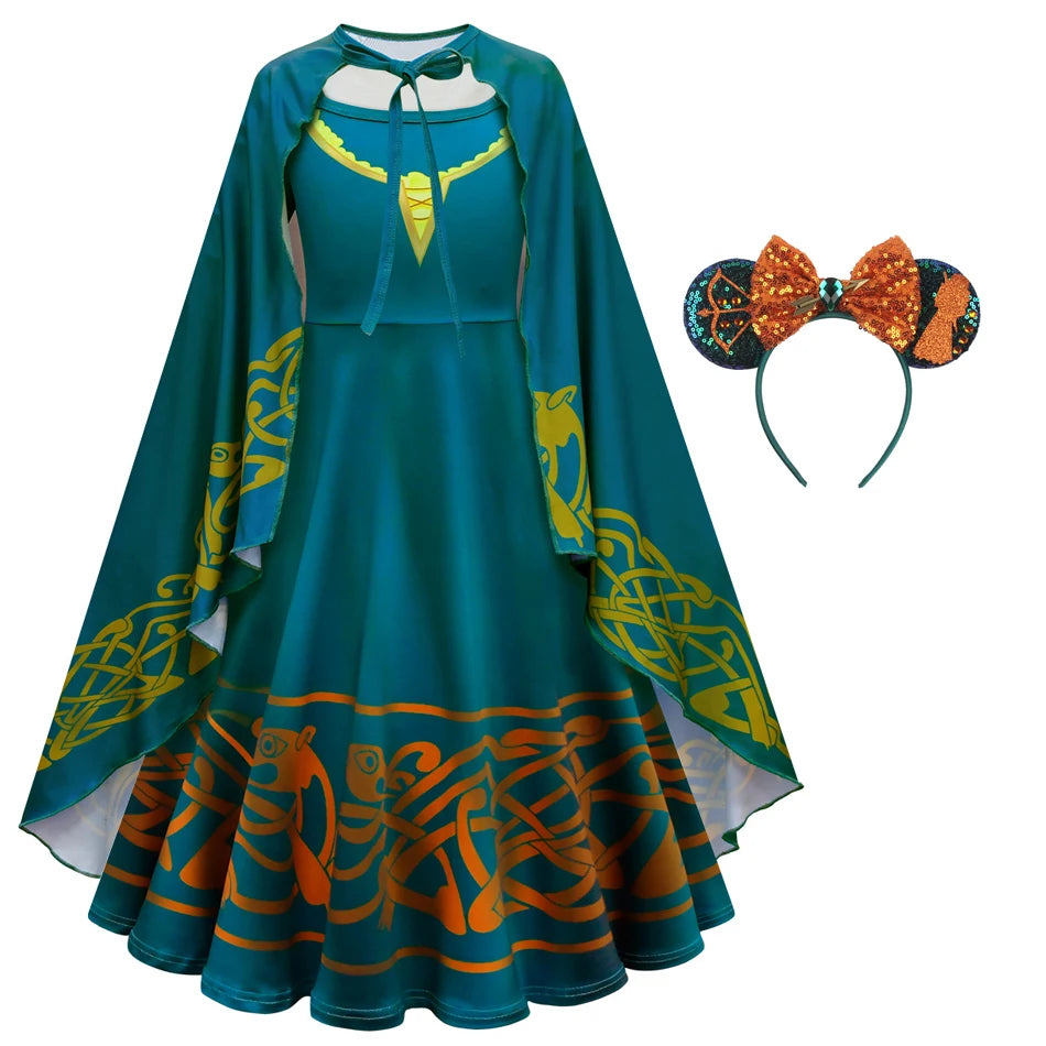 Movie Cosplay Brave Merida Costume for Girls Halloween Princess Dress Kids Carnival Fantasia Children Xmas Party Clothing