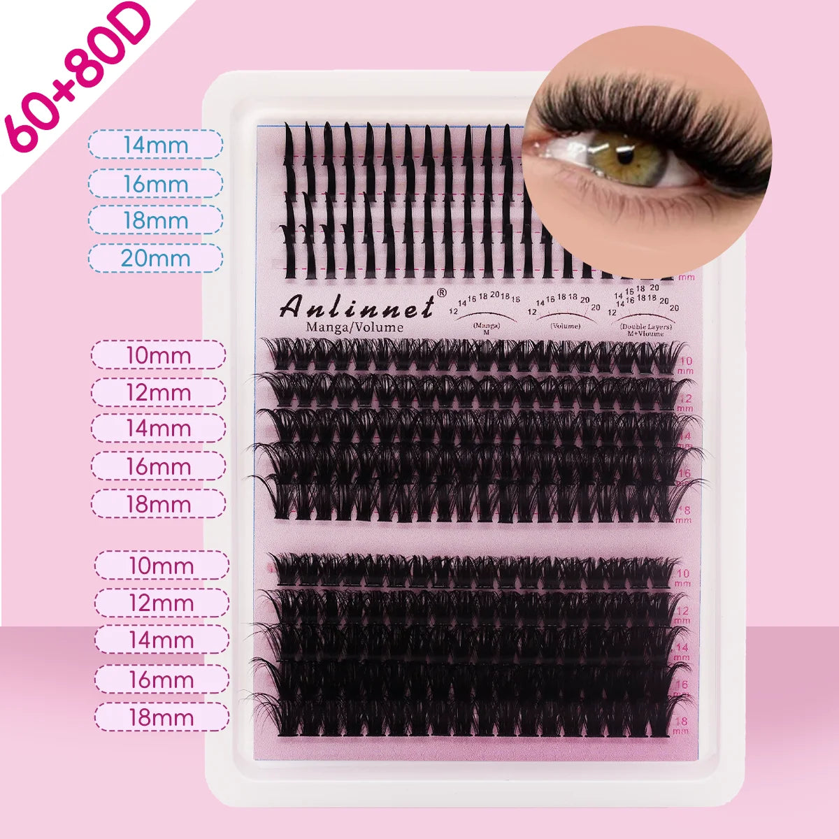 Fairy Natural Single Cluster Thick Artificial False Eyelashes, Mixed Play Makeup, D Curve, Large Capacity, 14 Rows