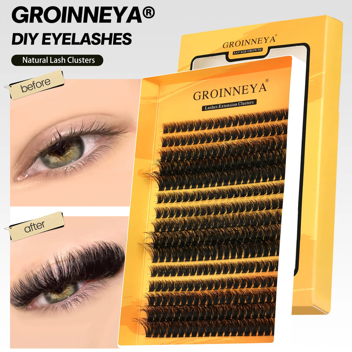 GROINNEYA DIY Eyelashes Cluster Lashes Lash Extension Natural Soft 100% Handmade Mink Lashes Reusable Makeup