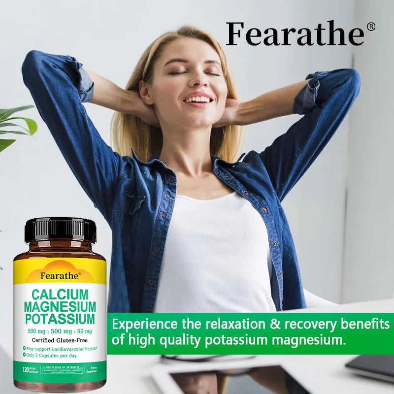 Calcium Magnesium Potassium Supplement - 500mg/500mg/99mg Per 2 Tablets - Supports Cardiovascular Health - Certified Gluten-Free