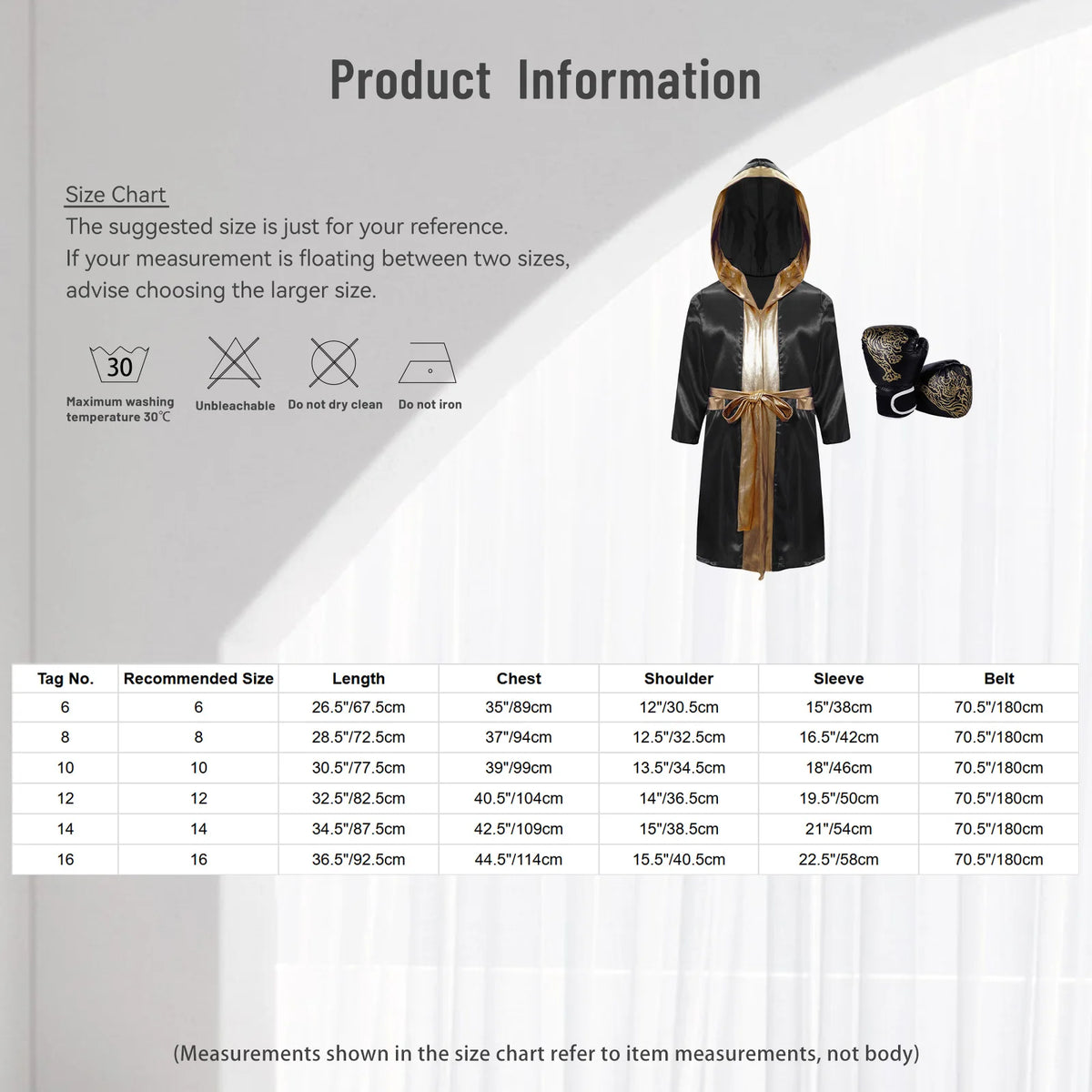 Kids Boxing Training Robe Halloween Carnival Party Boxer Cosplay Costume Long Sleeve Satin Belted Hooded Cloak Shorts Gloves
