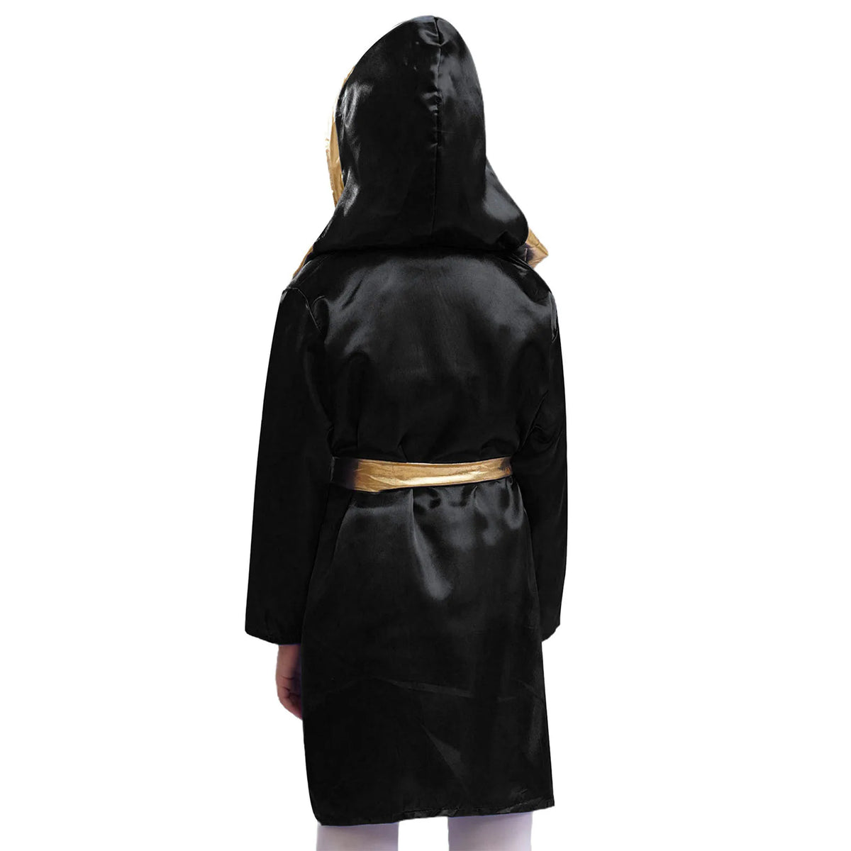 Kids Boxing Training Robe Halloween Carnival Party Boxer Cosplay Costume Long Sleeve Satin Belted Hooded Cloak Shorts Gloves