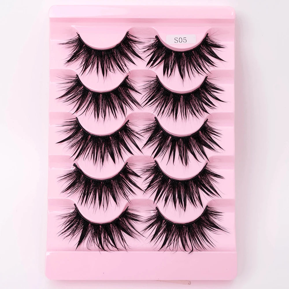 New 5 Pairs Wet False Eyelashes Naturally Wear False Eyelashes Everyday Sharp Tail Thick Simulation Cross Makeup Lashes