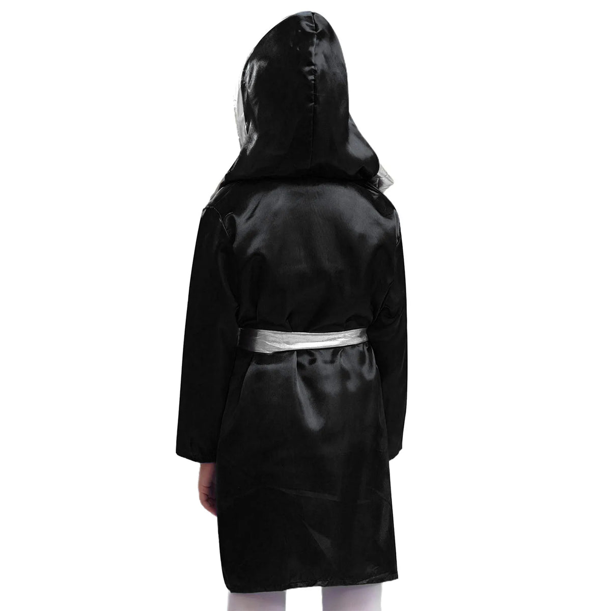 Kids Boxing Training Robe Halloween Carnival Party Boxer Cosplay Costume Long Sleeve Satin Belted Hooded Cloak Shorts Gloves