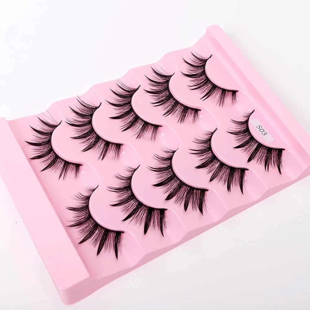 New 5 Pairs Wet False Eyelashes Naturally Wear False Eyelashes Everyday Sharp Tail Thick Simulation Cross Makeup Lashes
