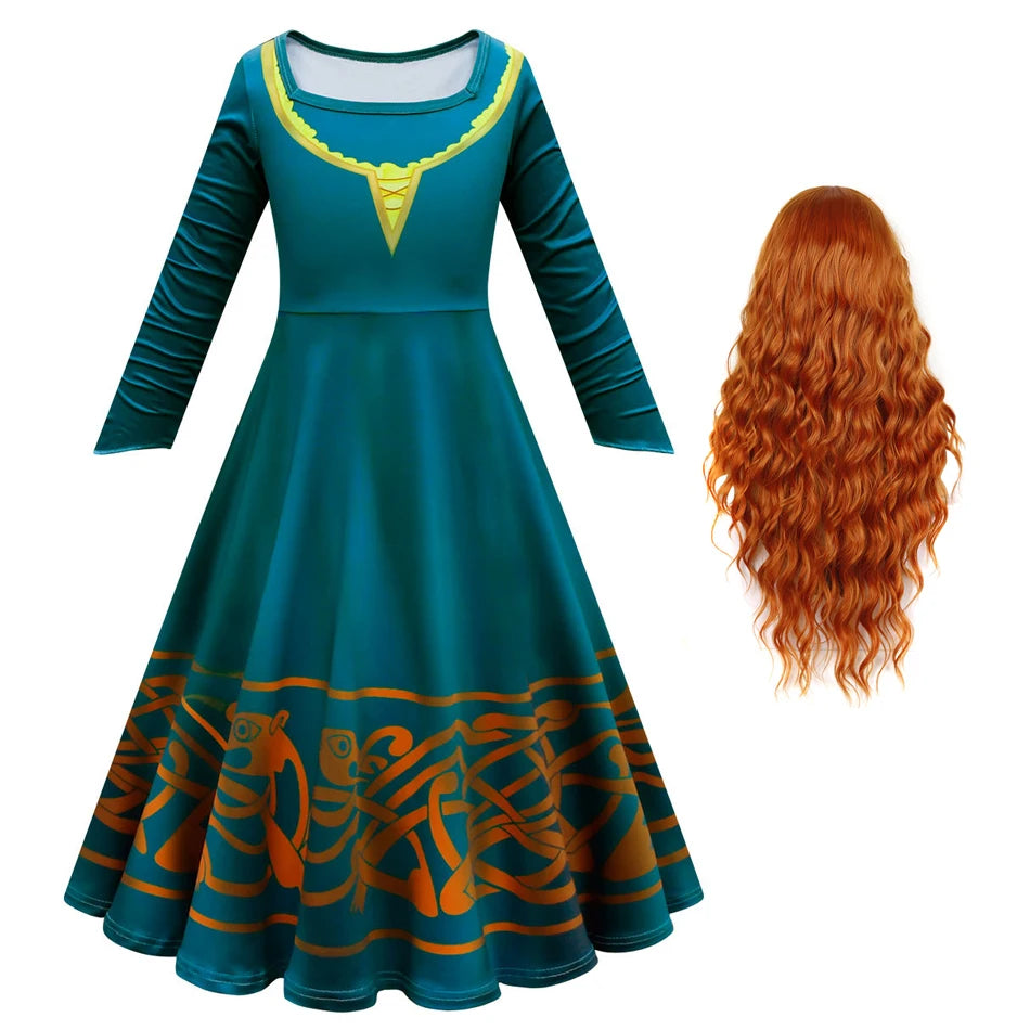 Movie Cosplay Brave Merida Costume for Girls Halloween Princess Dress Kids Carnival Fantasia Children Xmas Party Clothing