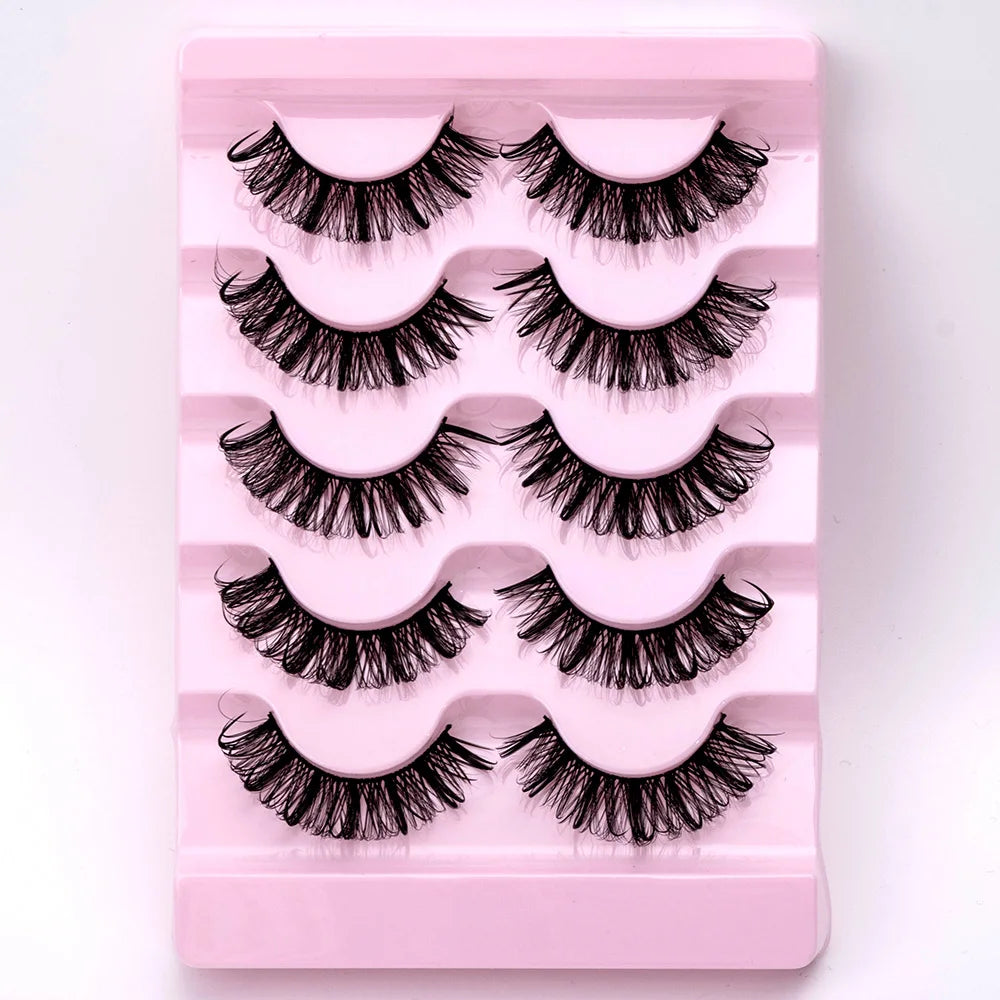 New 5 Pairs Wet False Eyelashes Naturally Wear False Eyelashes Everyday Sharp Tail Thick Simulation Cross Makeup Lashes