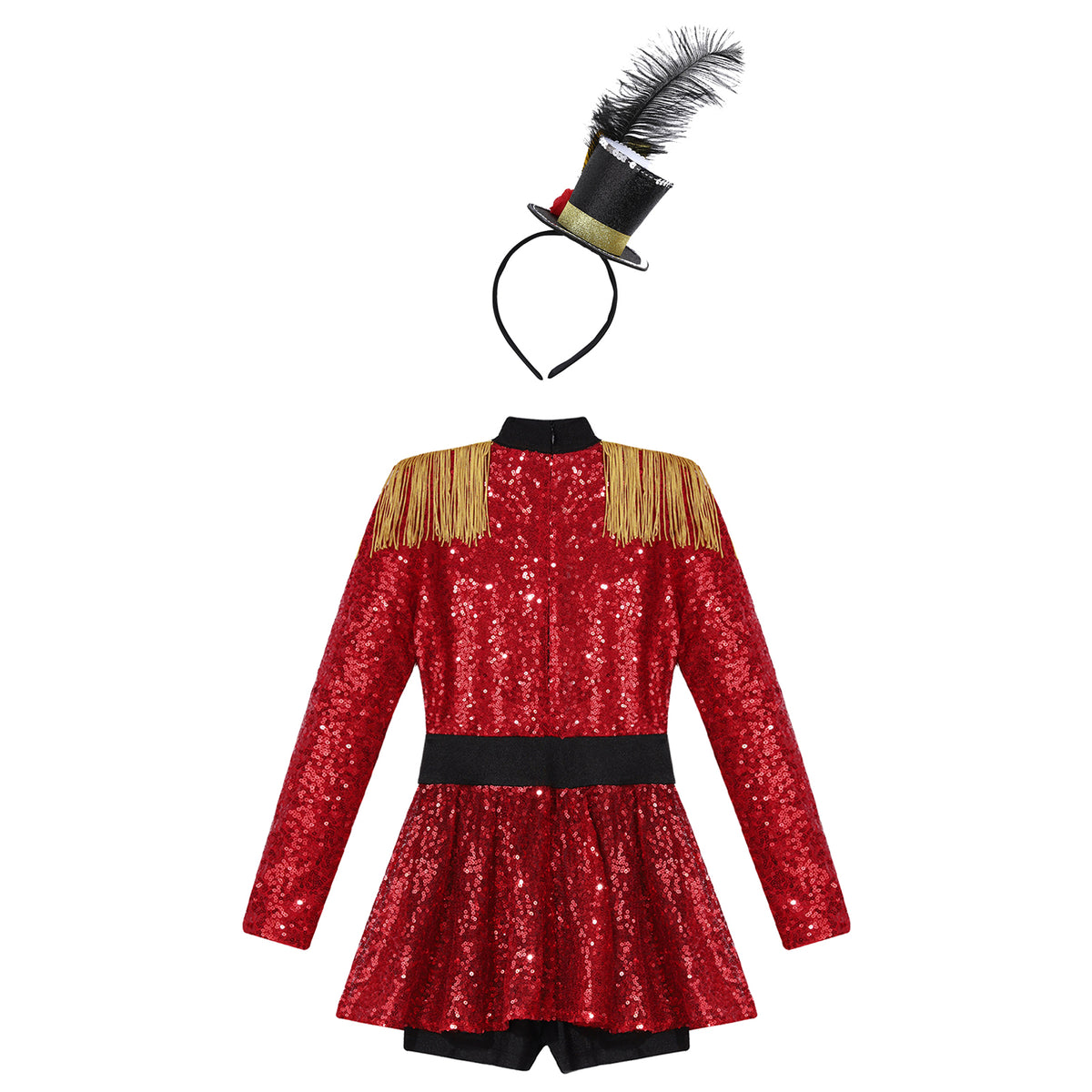 Kids Girls Halloween Circus Ringmaster Magician Costume Carnival Party Lion Tamer Cosplay Long Sleeve Sequins Leotard Dress Tutu